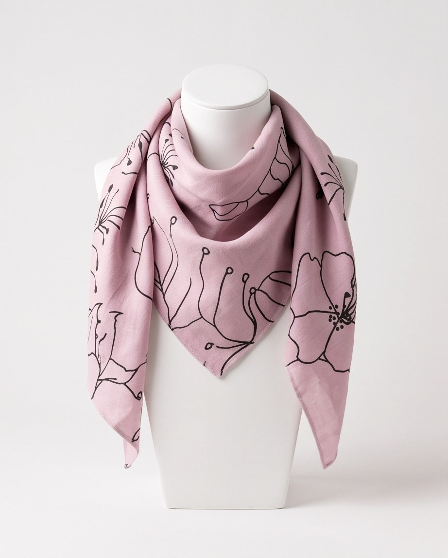 BIO Musselin Dreieckstuch doppelt lila Blumen