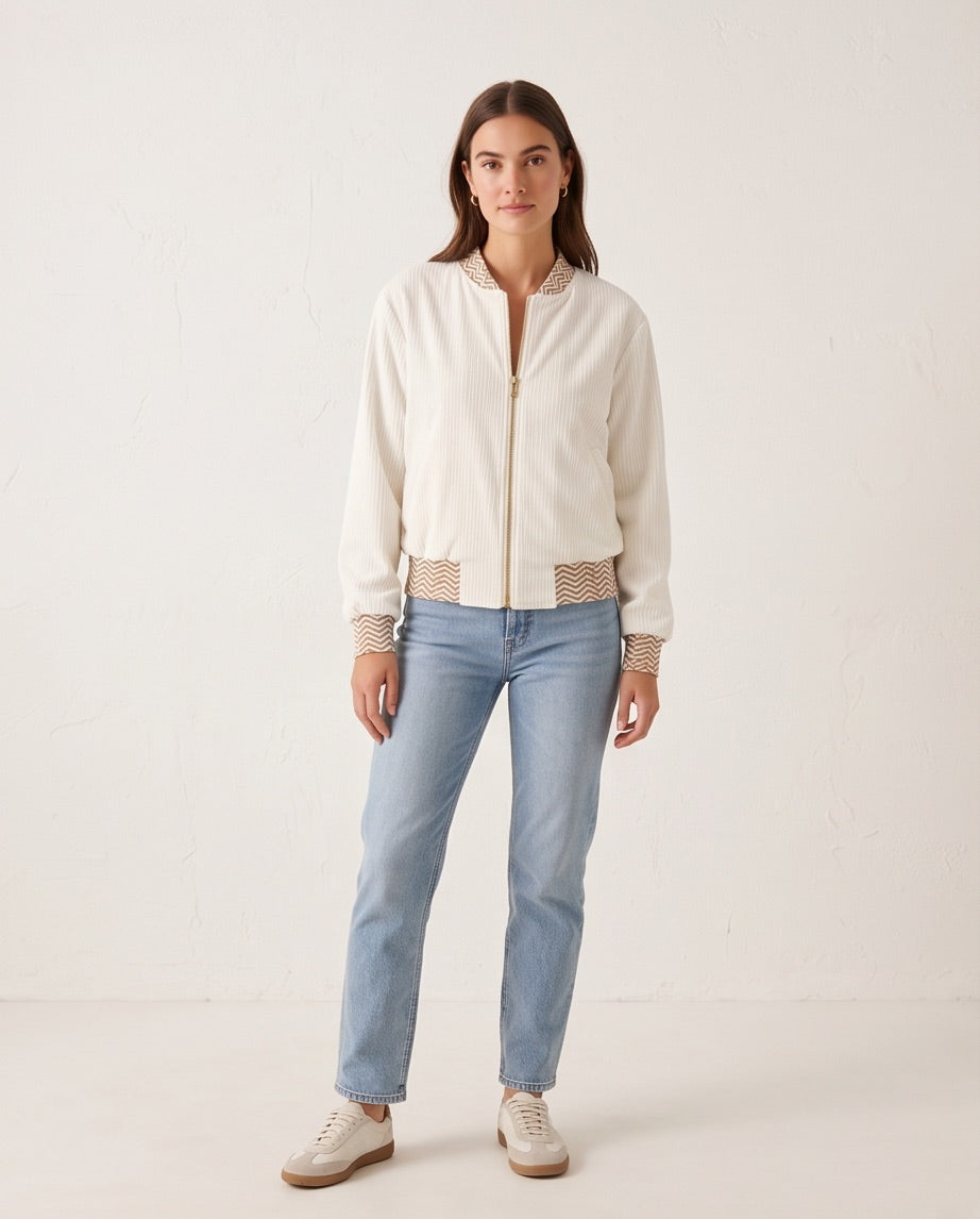 BIO Damen Blouson Cord Jersey wollweiss