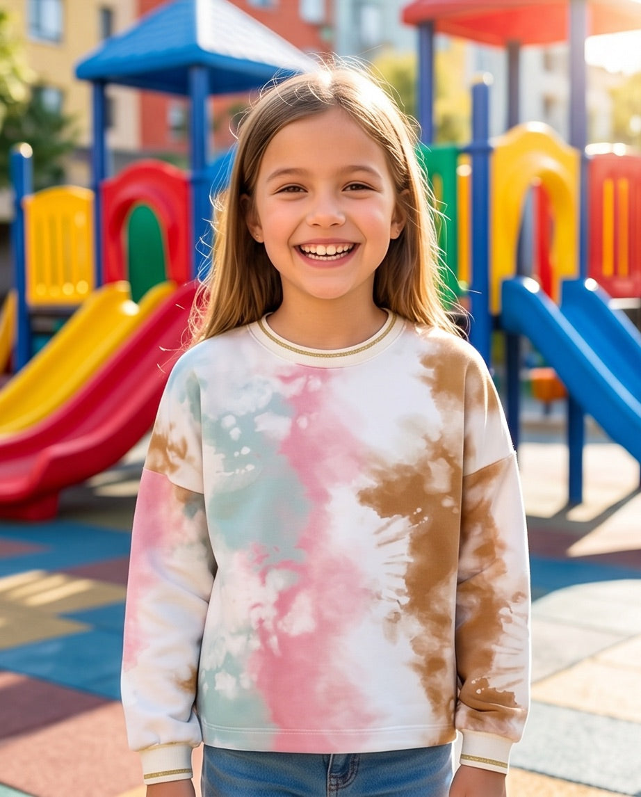 Sweatshirt Batik weiss/blau/rosa