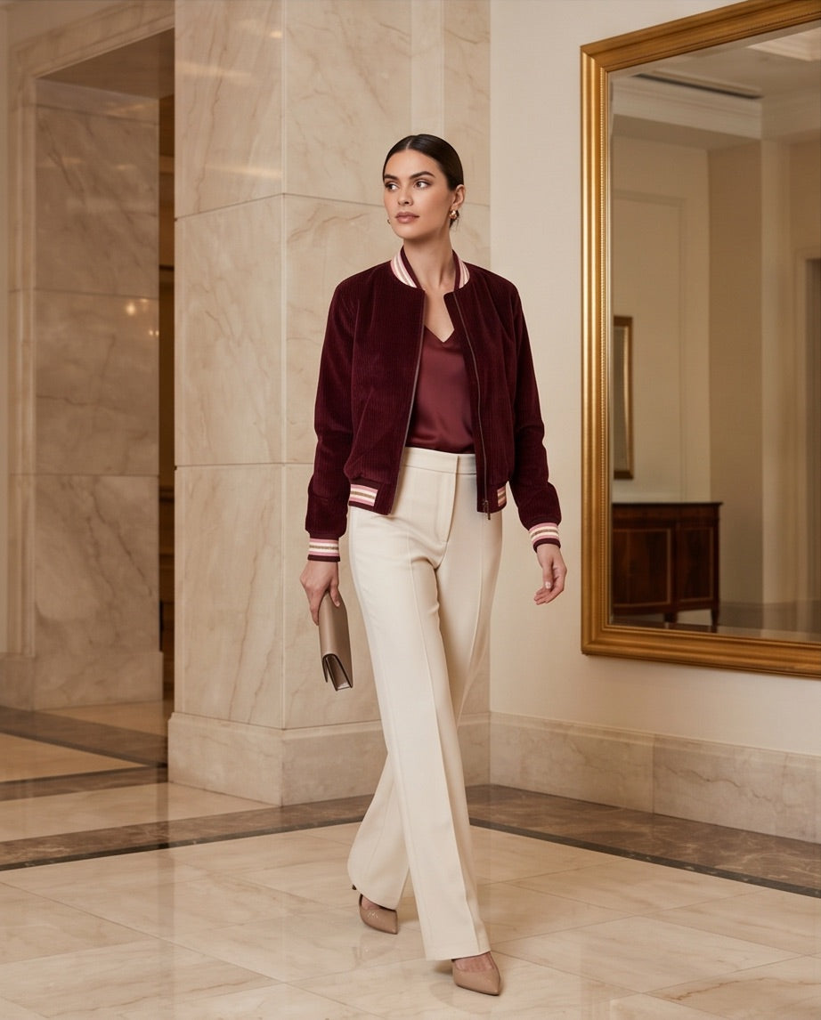 BIO Damen Blouson Cord Jersey bordeaux
