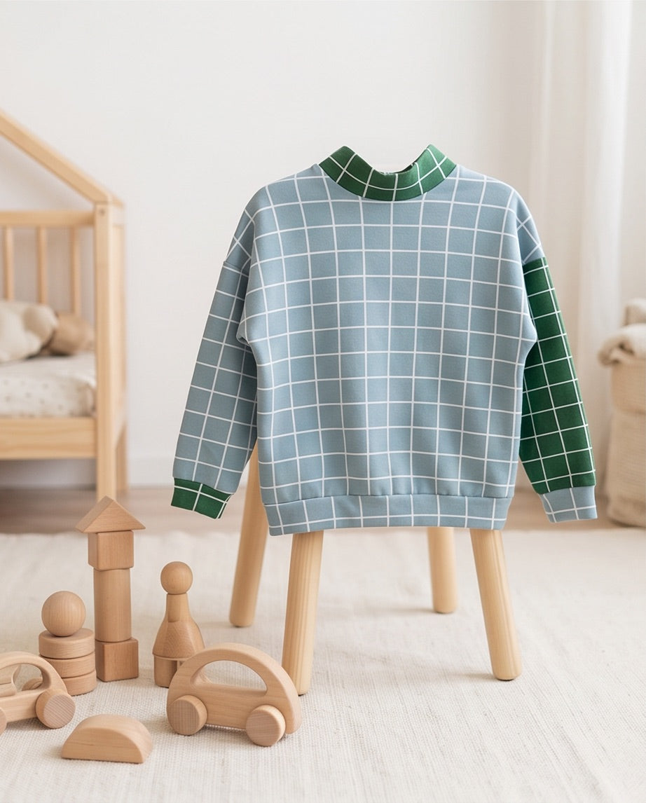 BIO Sweatpullover Grid hellblau