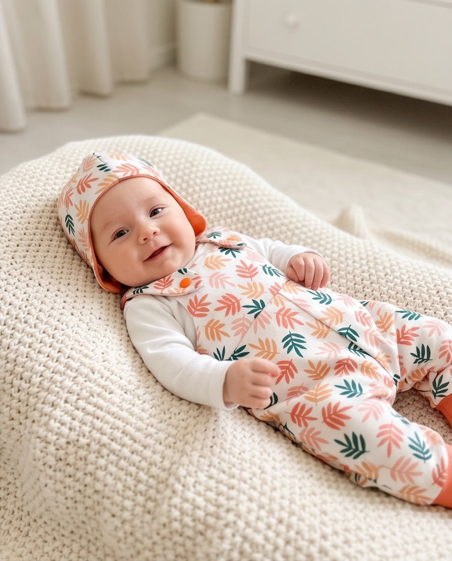 BIO Babyset Latzhose & Mütze Blätter