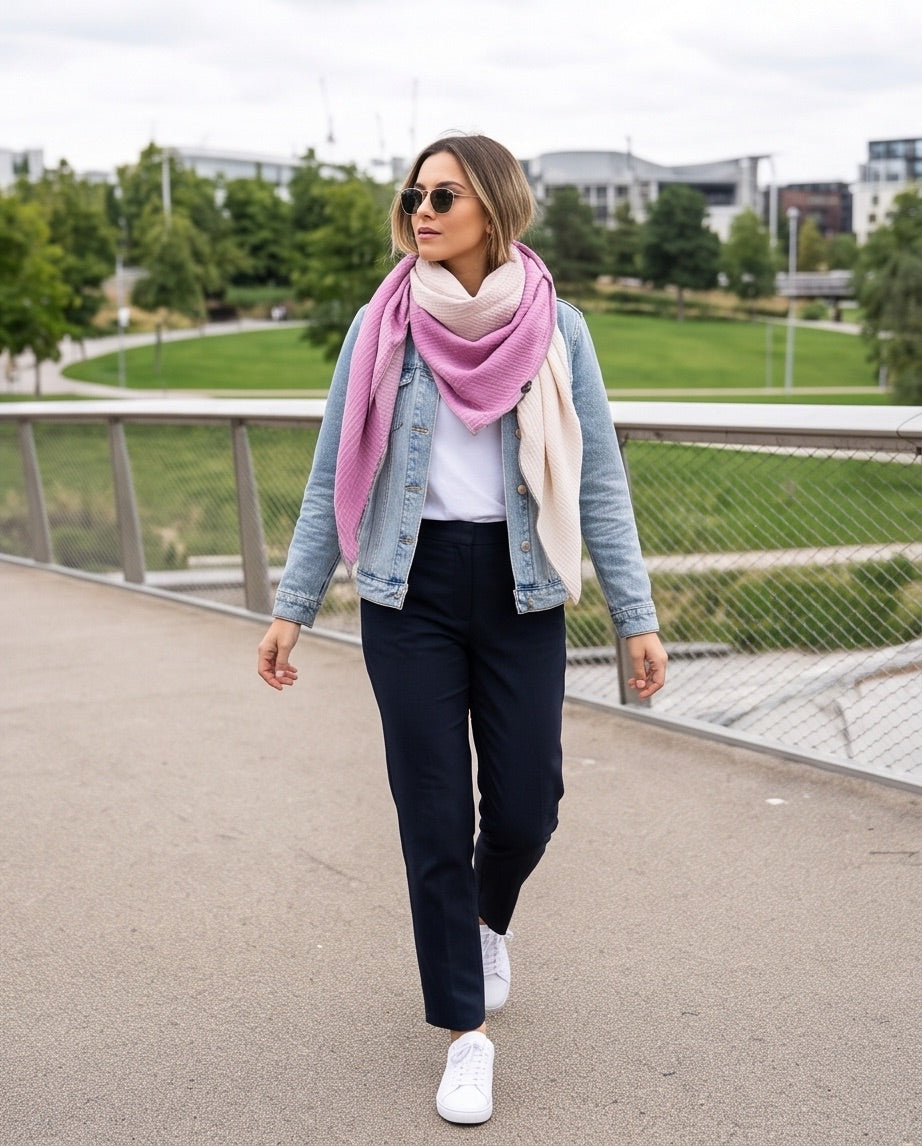 BIO Musselinschal beige/blassrosa/pink