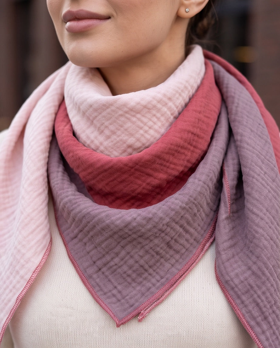 BIO Musselinschal altnude/marsala rosa/zartrosa
