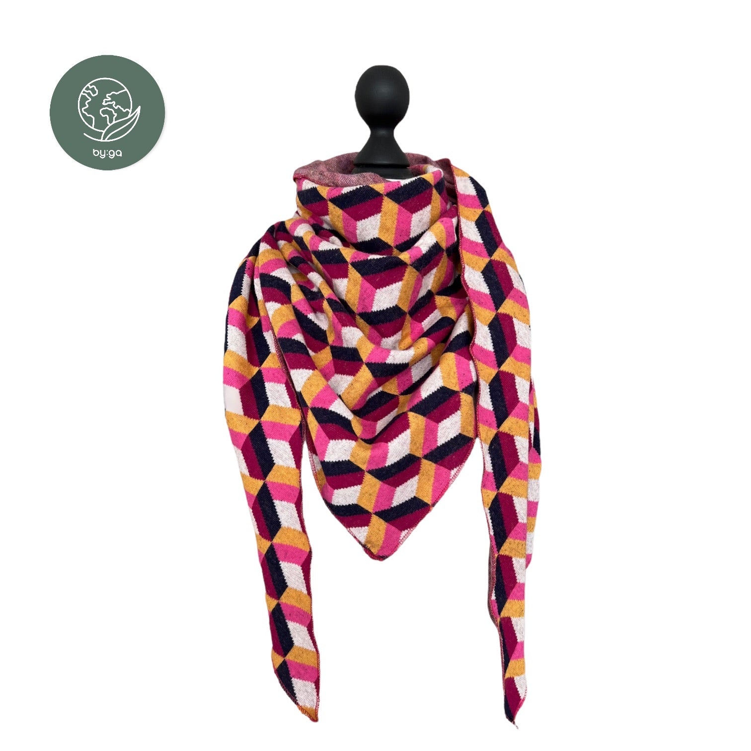 Bio Jacquard Dreieckstuch Rauten pink-gelb