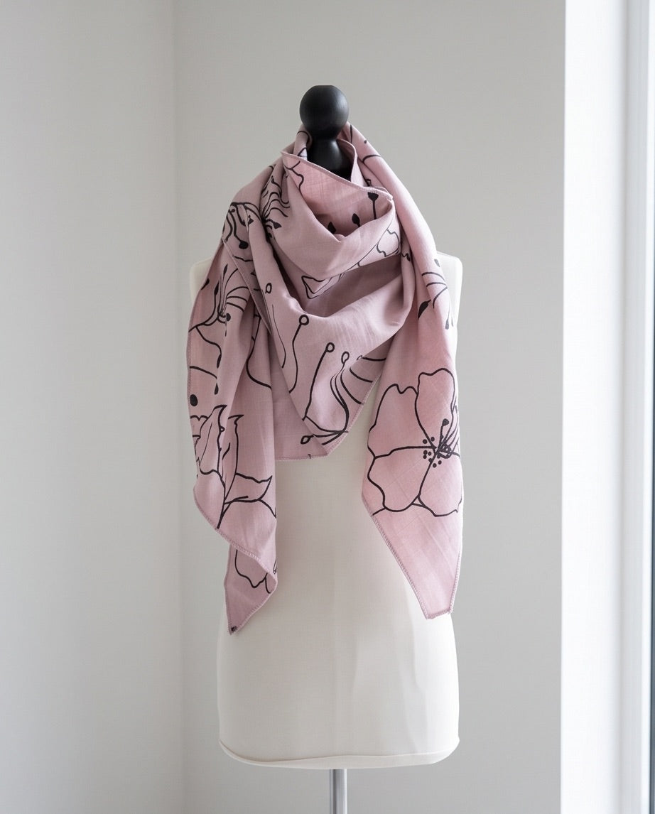 BIO Musselin Dreieckstuch doppelt lila Blumen