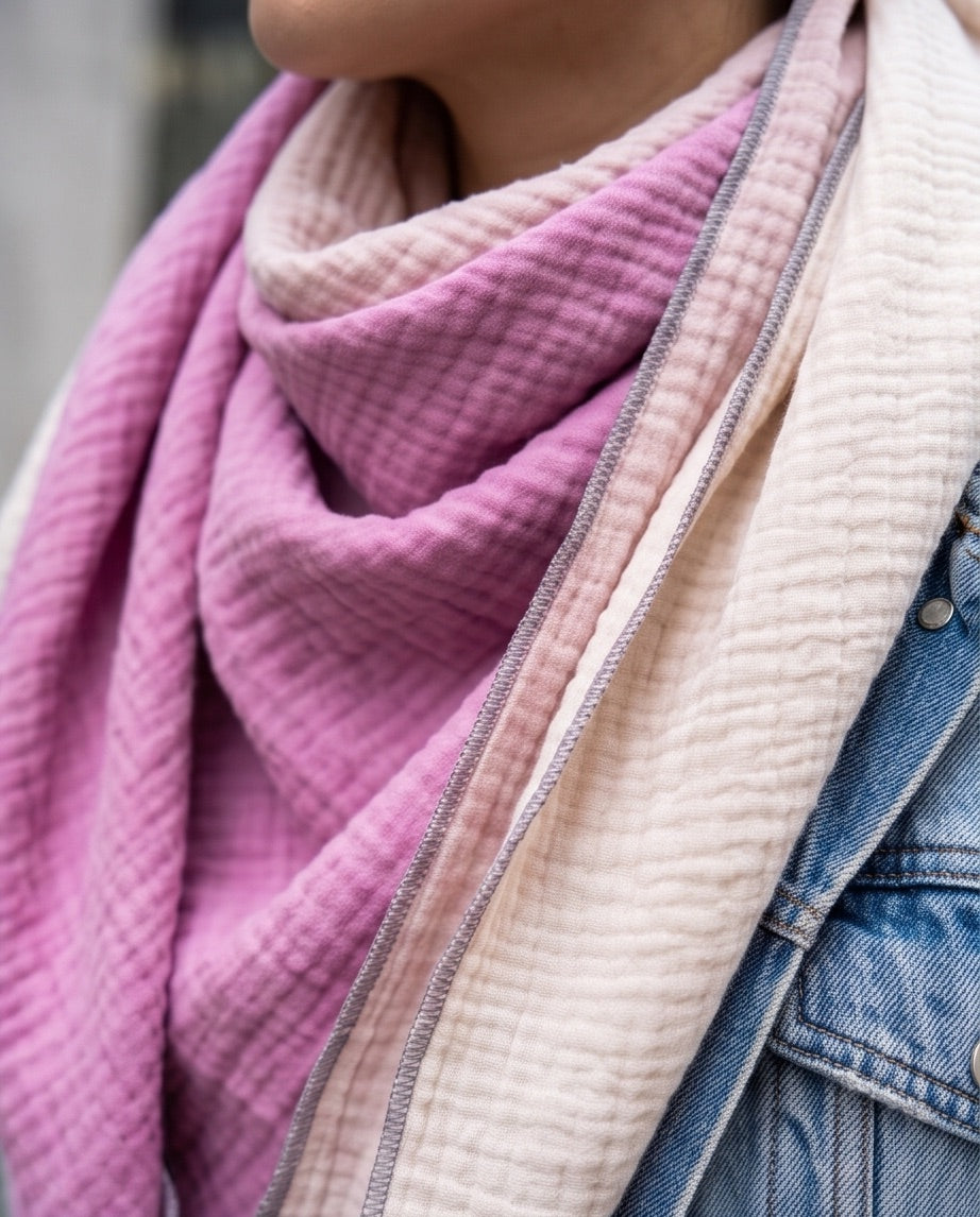 BIO Musselinschal beige/blassrosa/pink