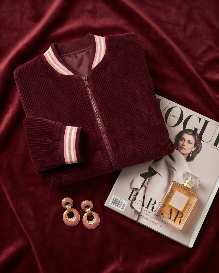 BIO Damen Blouson Cord Jersey bordeaux