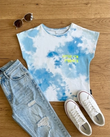 T-Shirt Batik blau/weiss