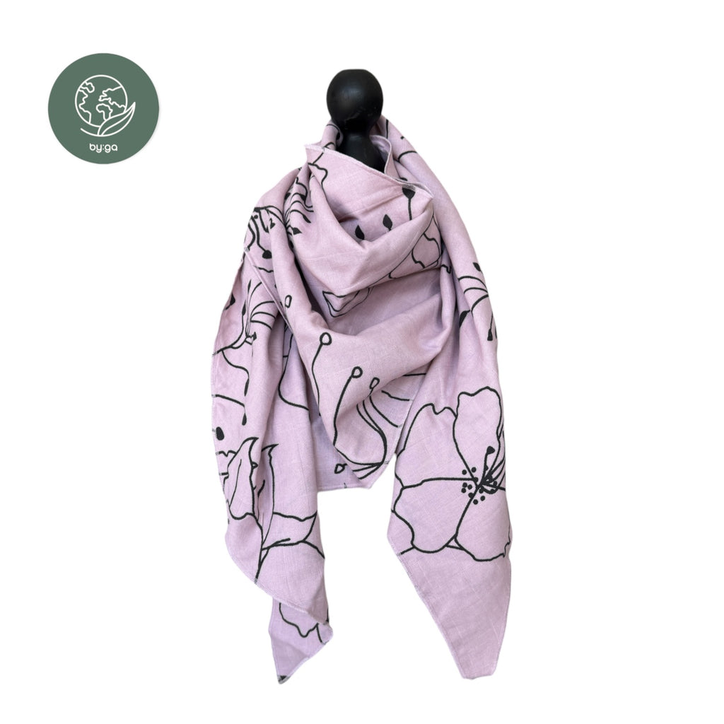 BIO Musselin Dreieckstuch doppelt lila Blumen