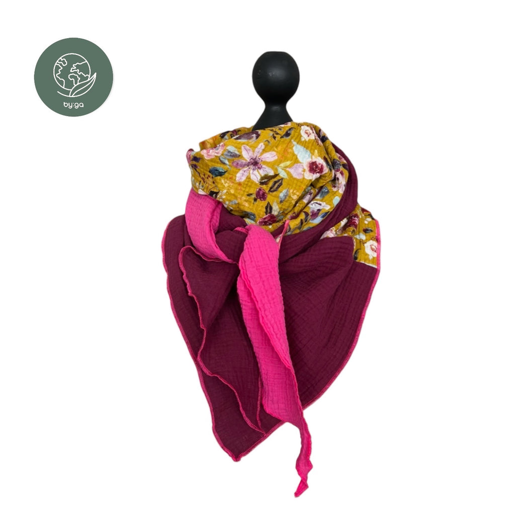 BIO Dreieckstuch fuchsia/senfblumen/beere