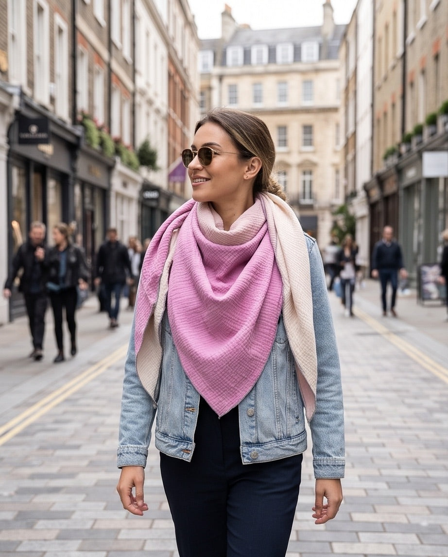 BIO Musselinschal beige/blassrosa/pink