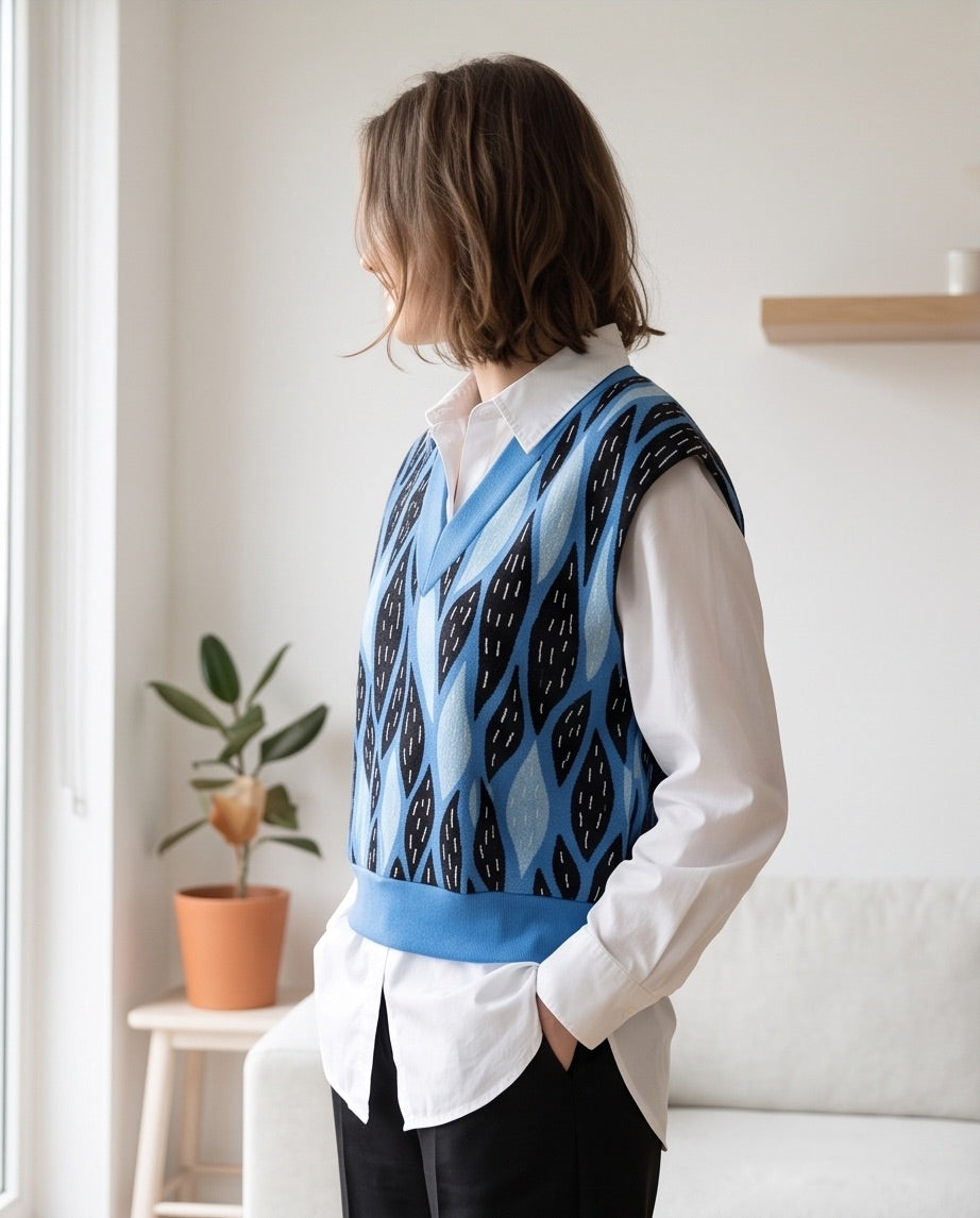 BIO Pullunder Blätter blau