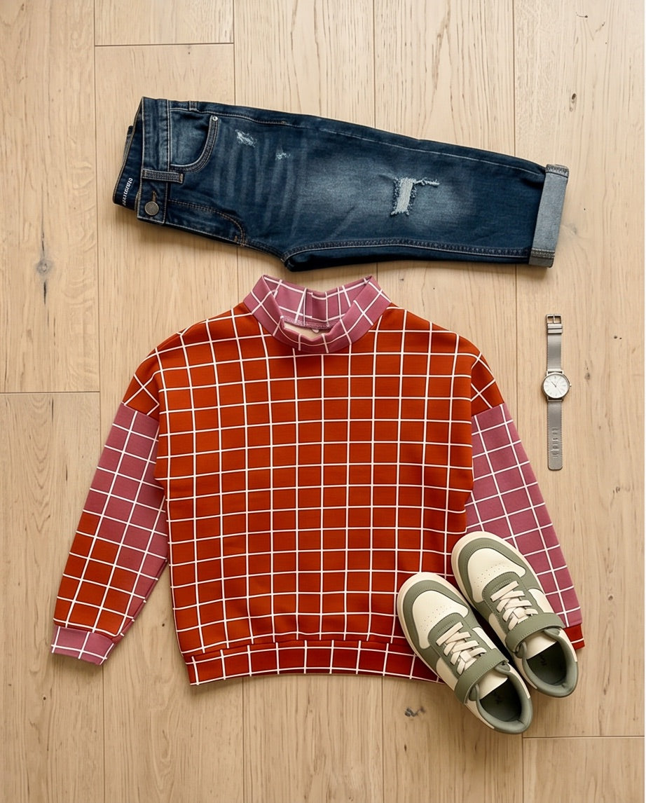 BIO Sweatpullover Grid orange