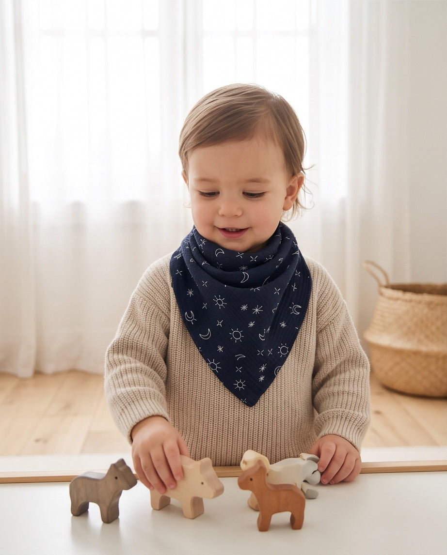 BIO Musselin Dreieckstuch Mini dunkelblau Sonne&Mond - By:ga Mode