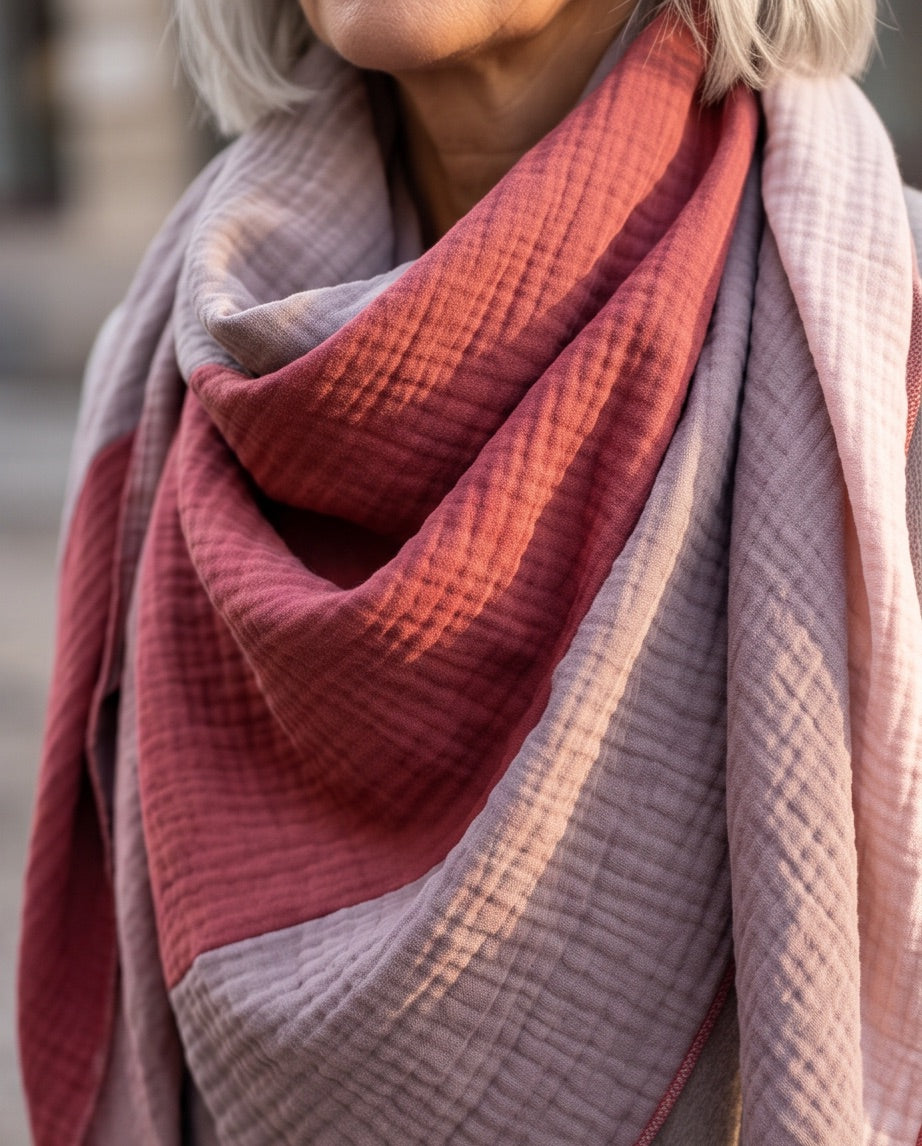 BIO Musselinschal altnude/marsala rosa/zartrosa