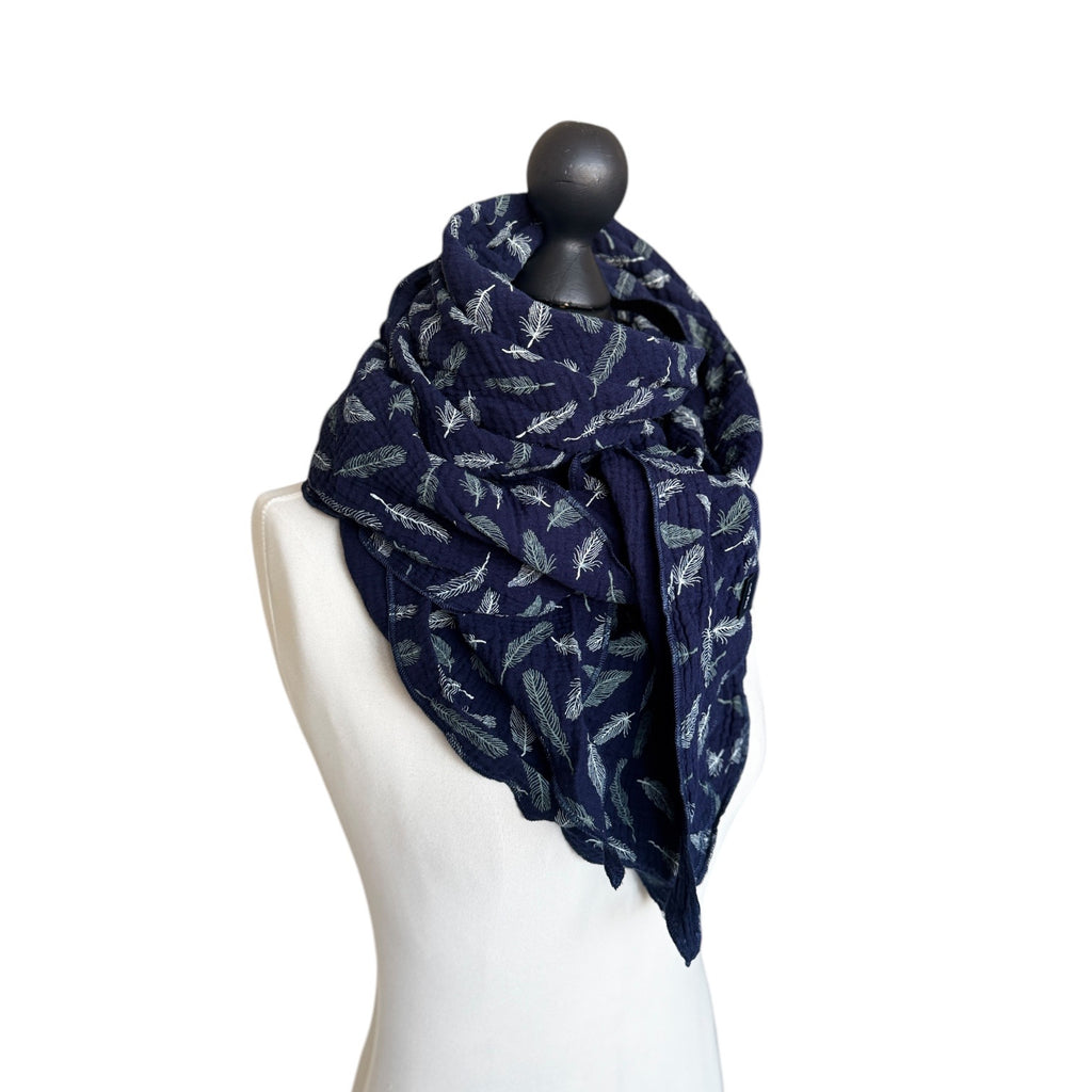 BIO Dreieckstuch navy Federn