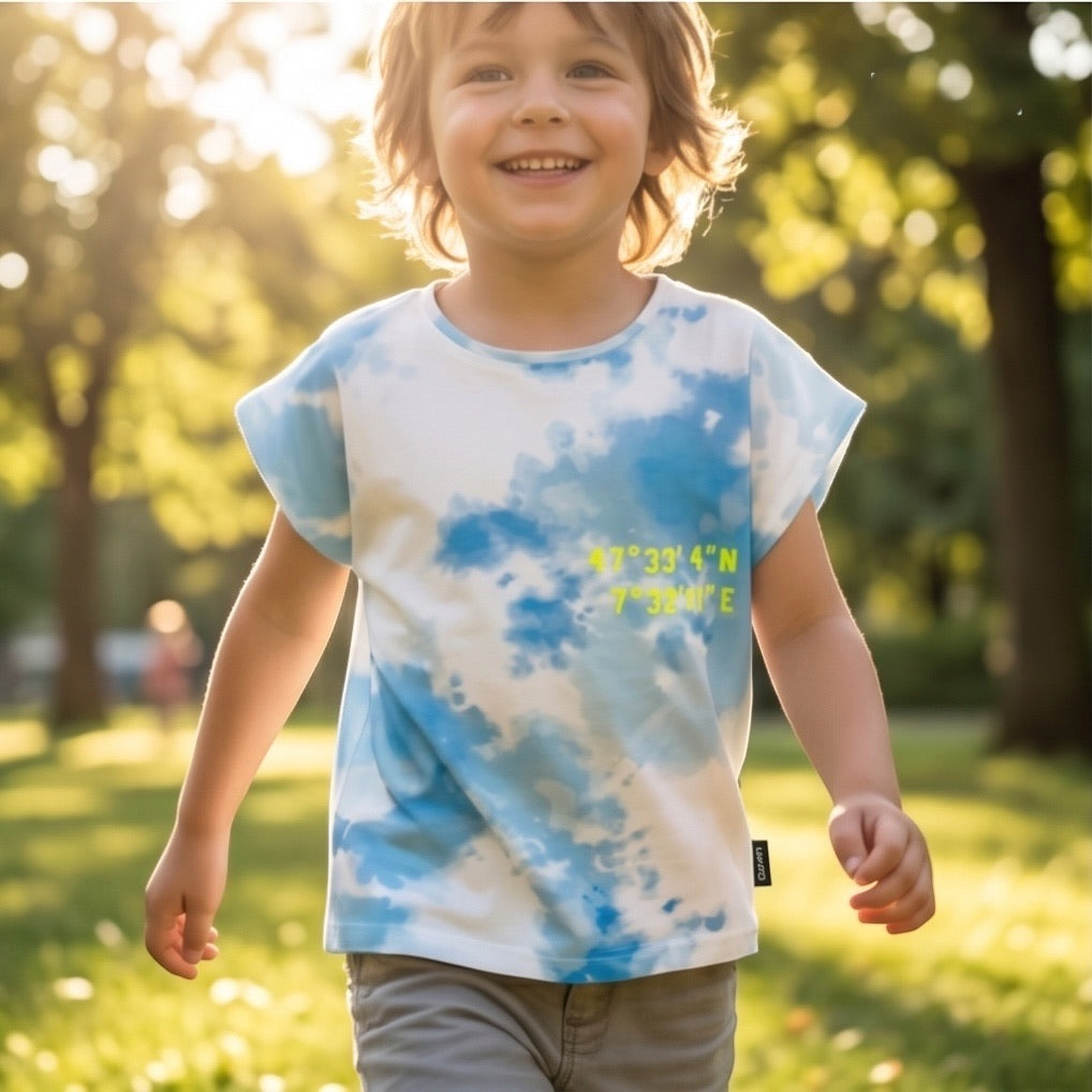 T-Shirt Batik blau/weiss