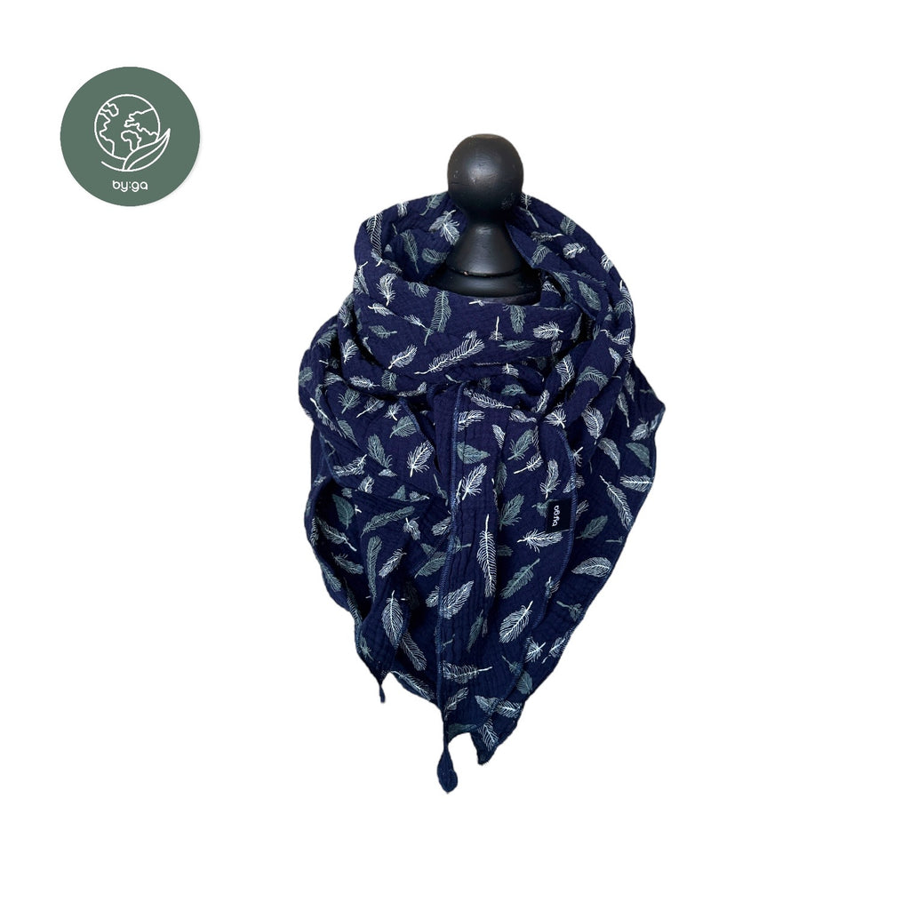BIO Dreieckstuch navy Federn
