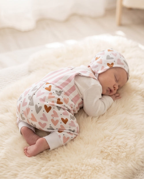 BIO Babyset Latzhose & Mütze Herzen