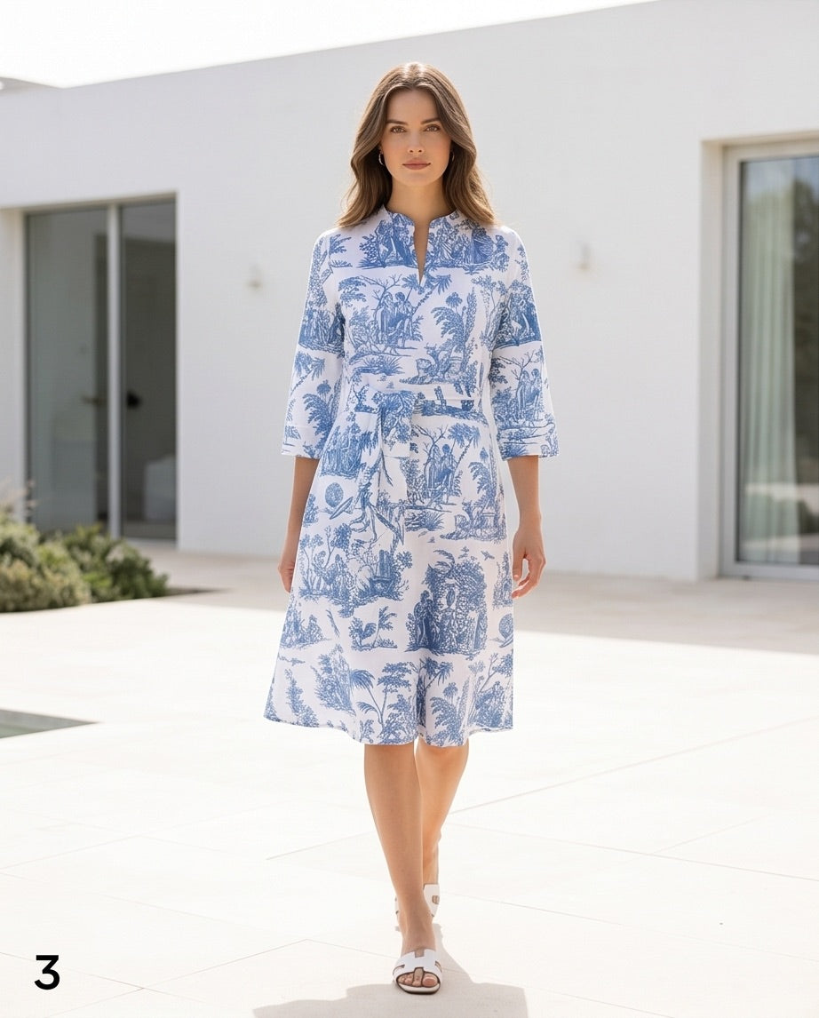 BIO Wickelkleid kurz, blau, weiss