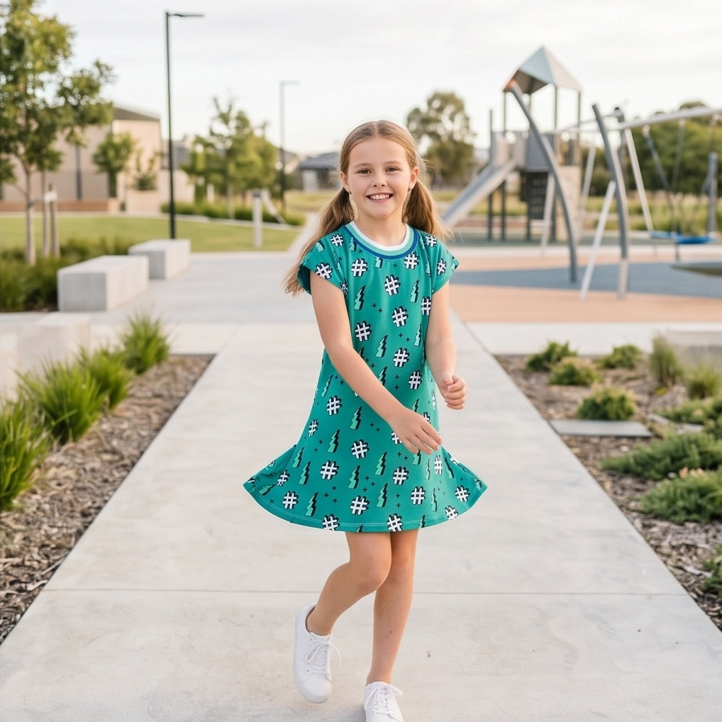 BIO Shirtkleid Hashtag dunkelmint
