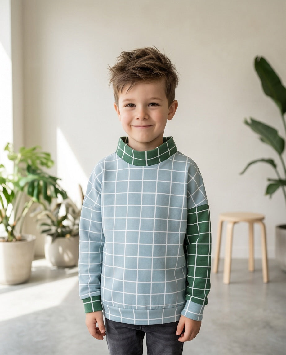 BIO Sweatpullover Grid hellblau