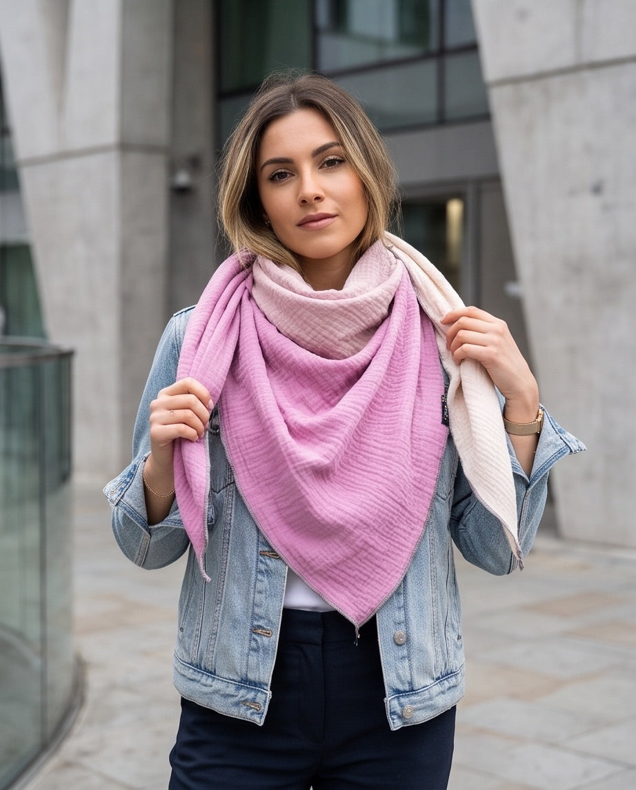 BIO Musselinschal beige/blassrosa/pink