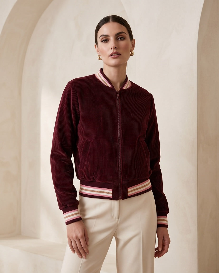 BIO Damen Blouson Cord Jersey bordeaux