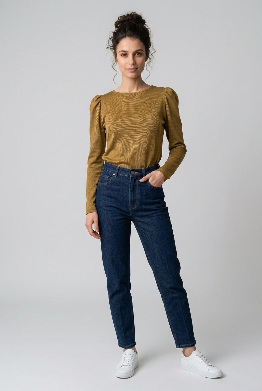 Langarmshirt Puffärmel senf