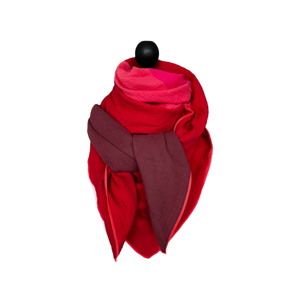 BIO Musselinschal rot/dunkelrot/pink/koralle