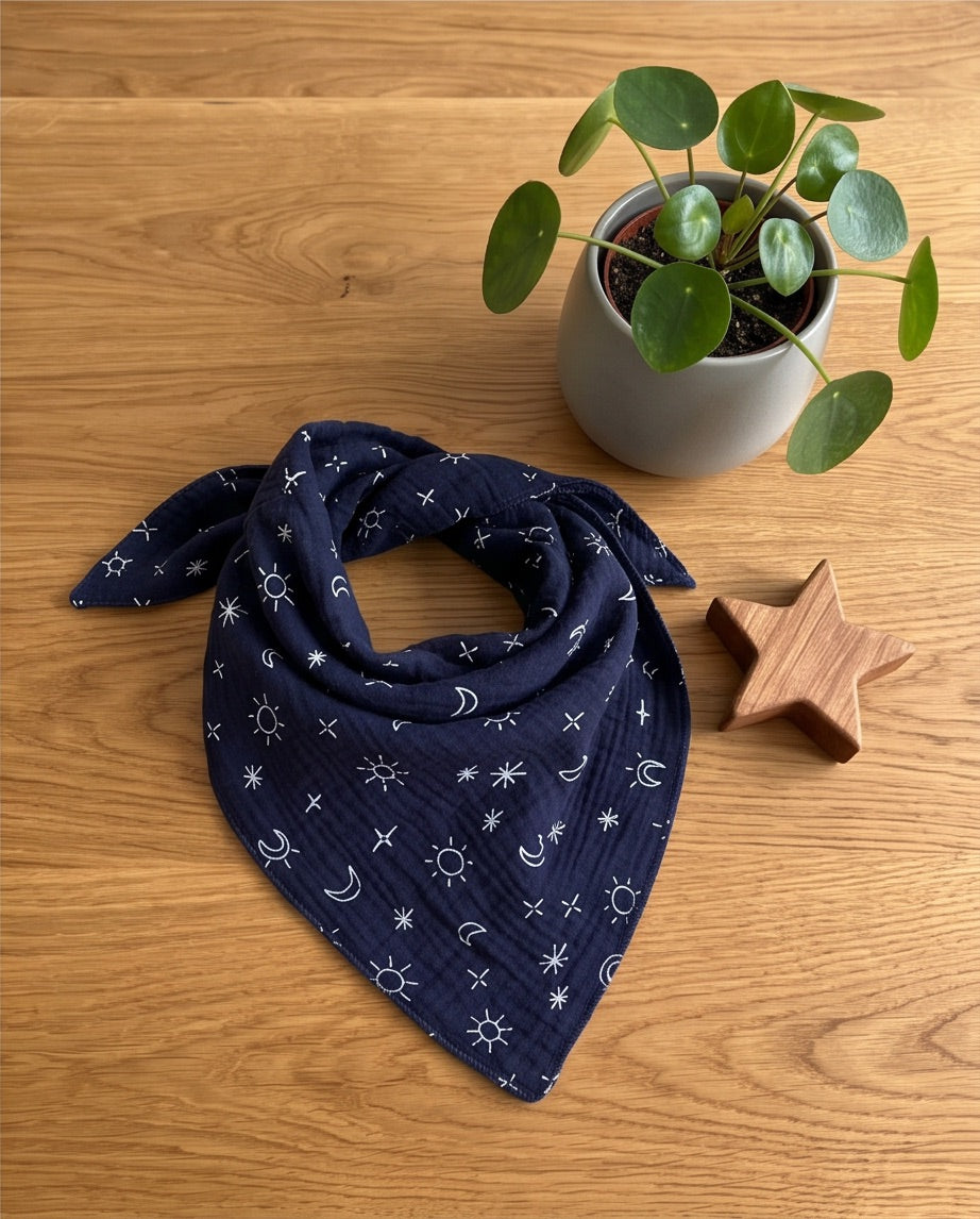 BIO Musselin Dreieckstuch Mini dunkelblau Sonne&Mond - By:ga Mode