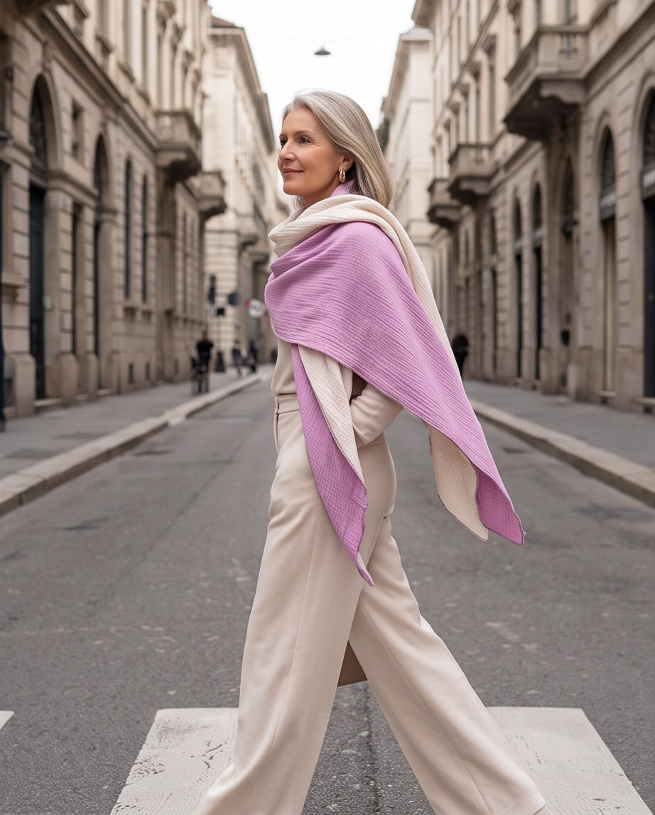 BIO Musselinschal beige/blassrosa/pink