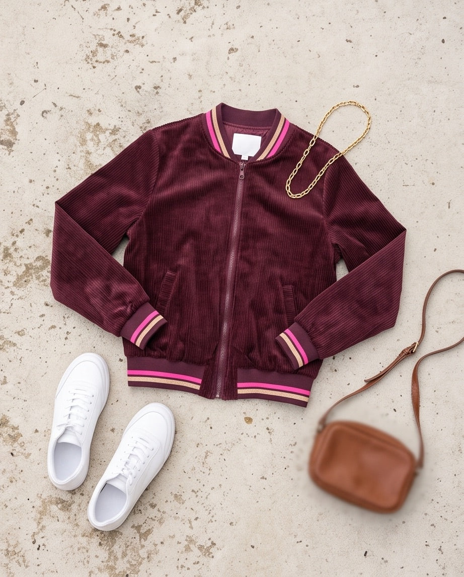 BIO Damen Blouson Cord Jersey bordeaux