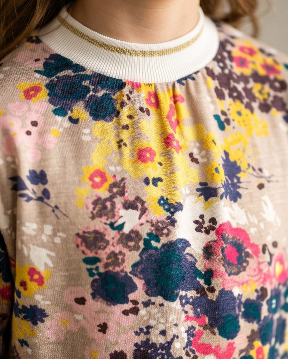 Kleid taupe Blumenmuster