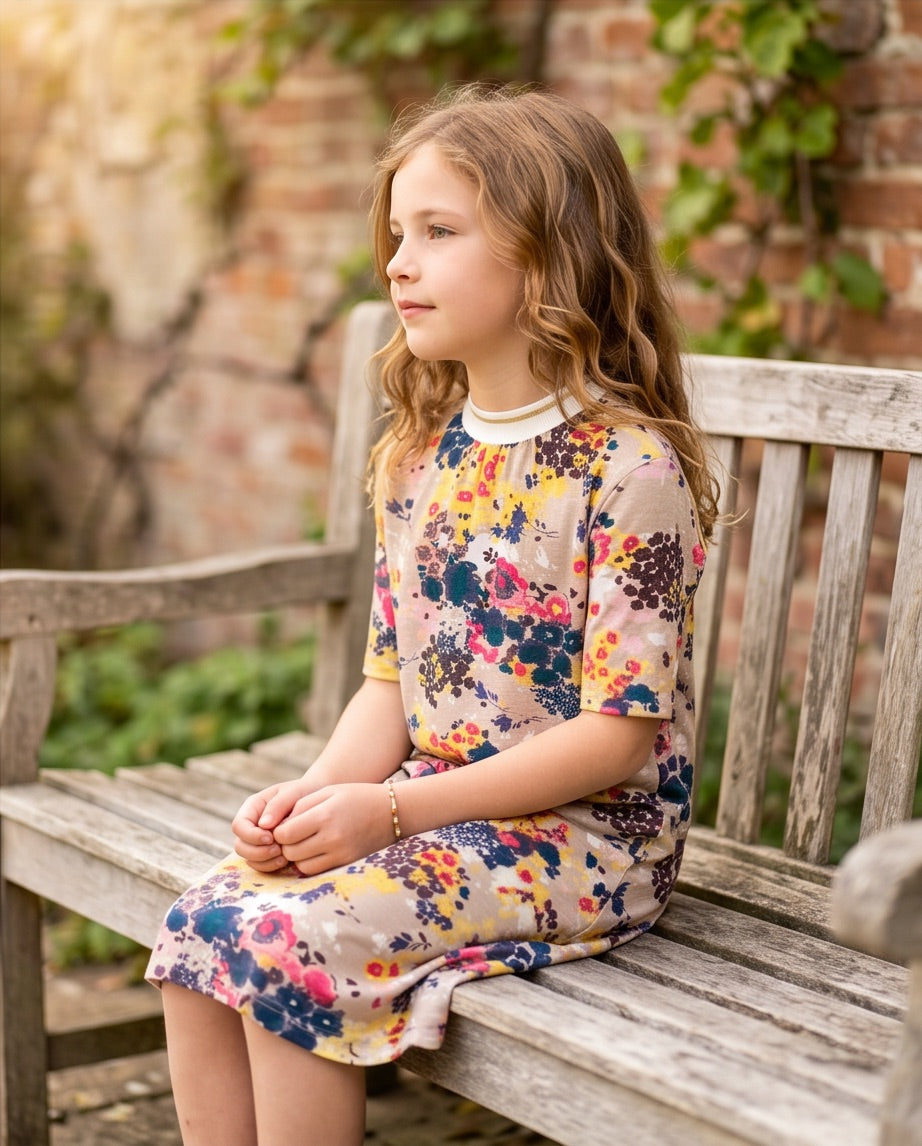 Kleid taupe Blumenmuster