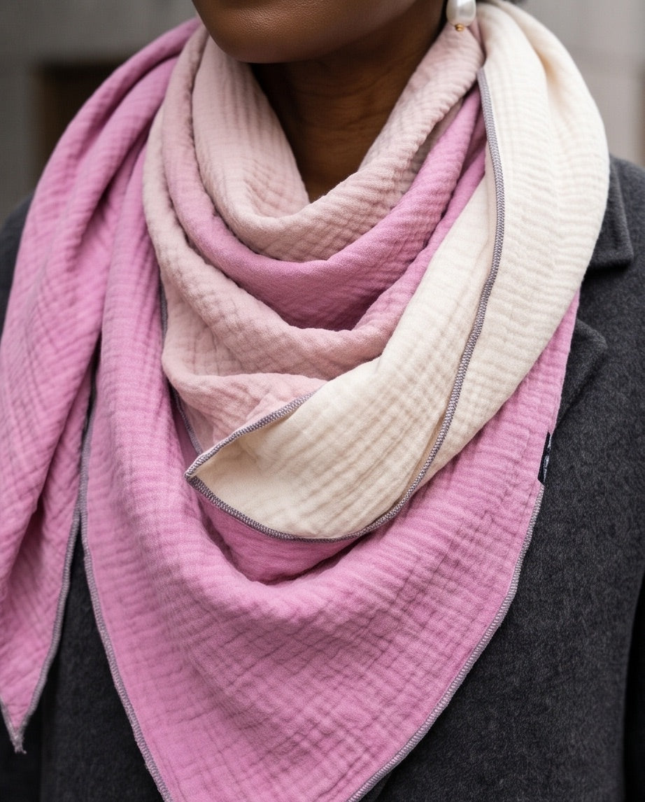 BIO Musselinschal beige/blassrosa/pink