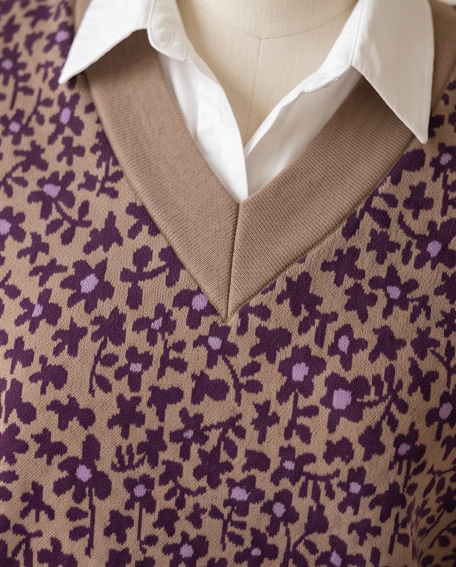 BIO Pullunder Blumen taupe violett