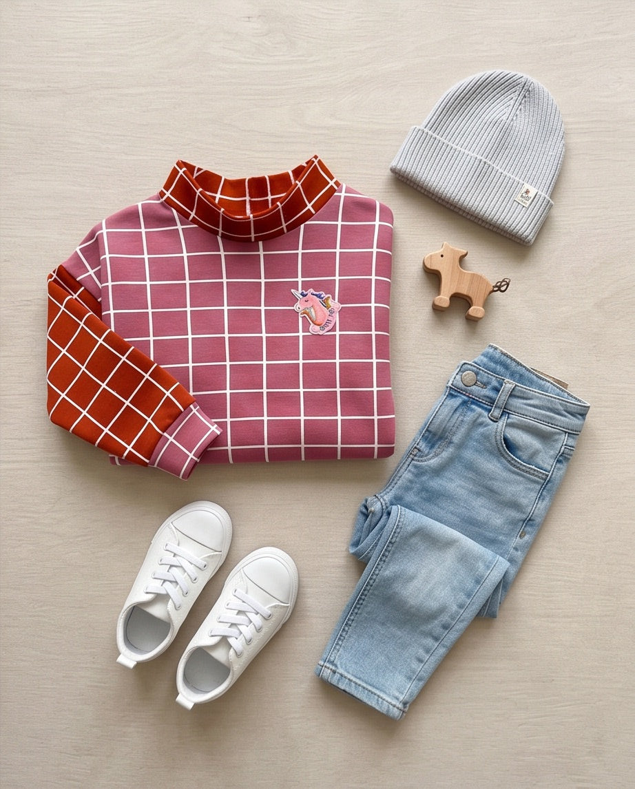 BIO Sweatpullover Grid pink
