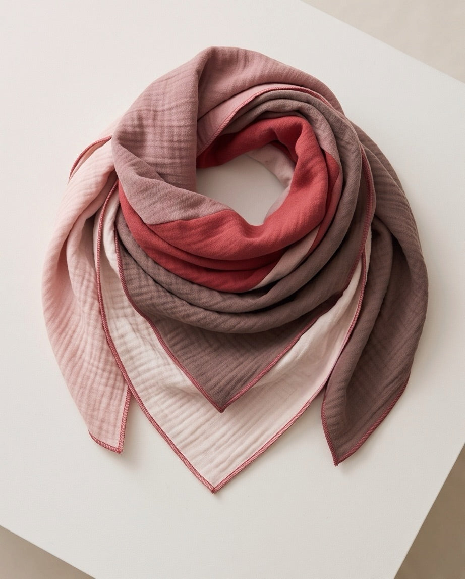 BIO Musselinschal altnude/marsala rosa/zartrosa