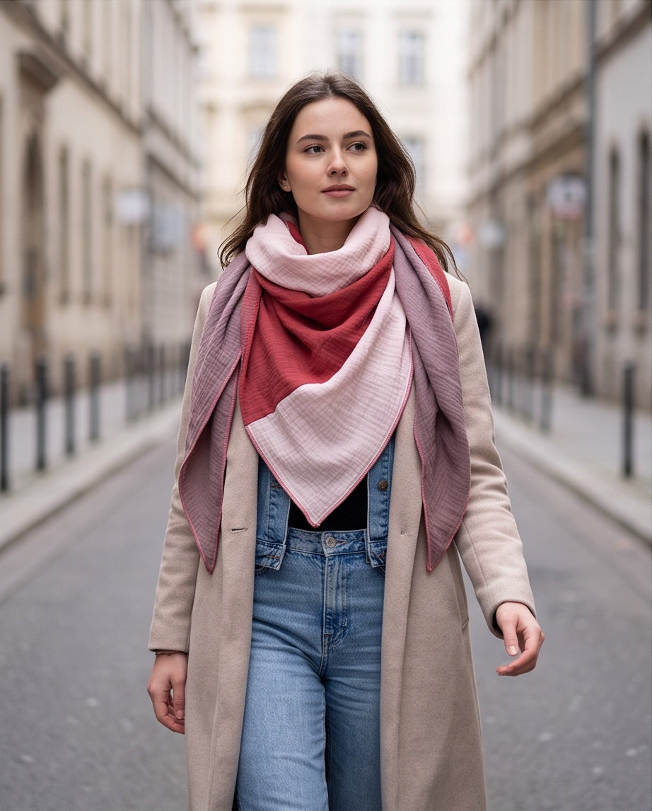 BIO Musselinschal altnude/marsala rosa/zartrosa