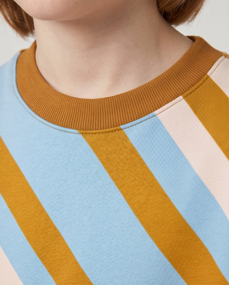 Sweatshirt hellblau ocker gestreift