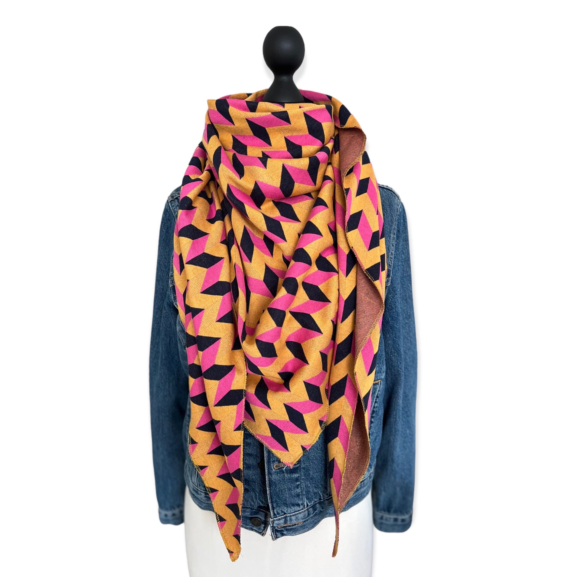 Bio Jacquard Dreieckstuch Zick Zack gelb-rosa
