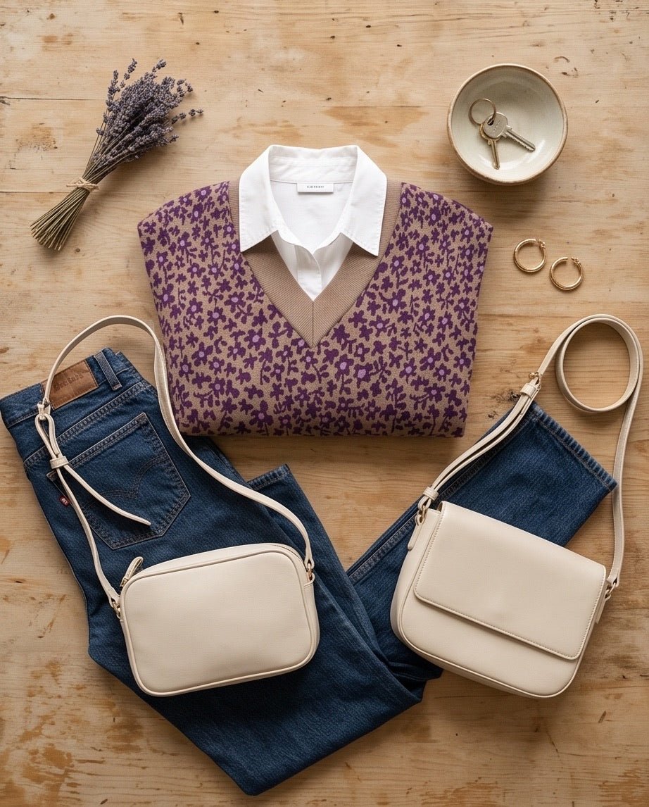 BIO Pullunder Blumen taupe violett