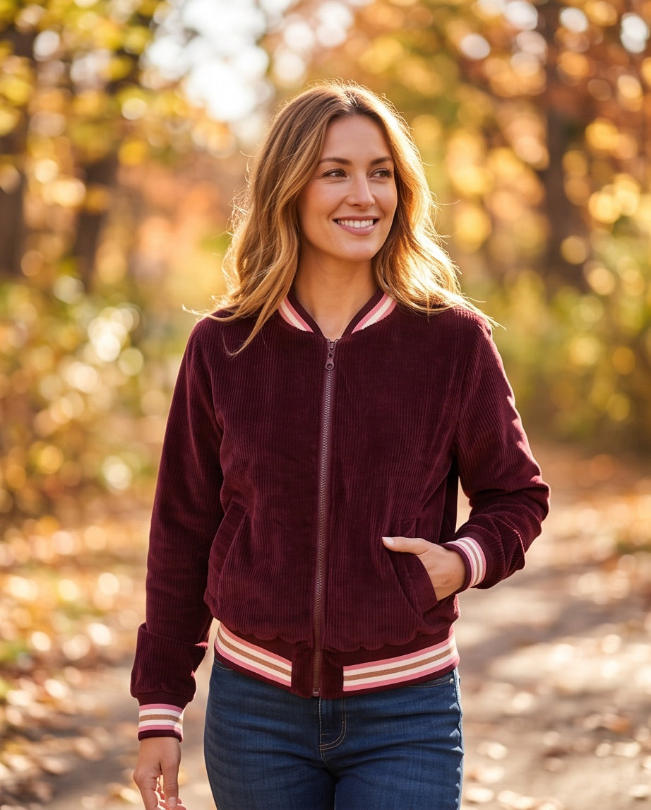 BIO Damen Blouson Cord Jersey bordeaux