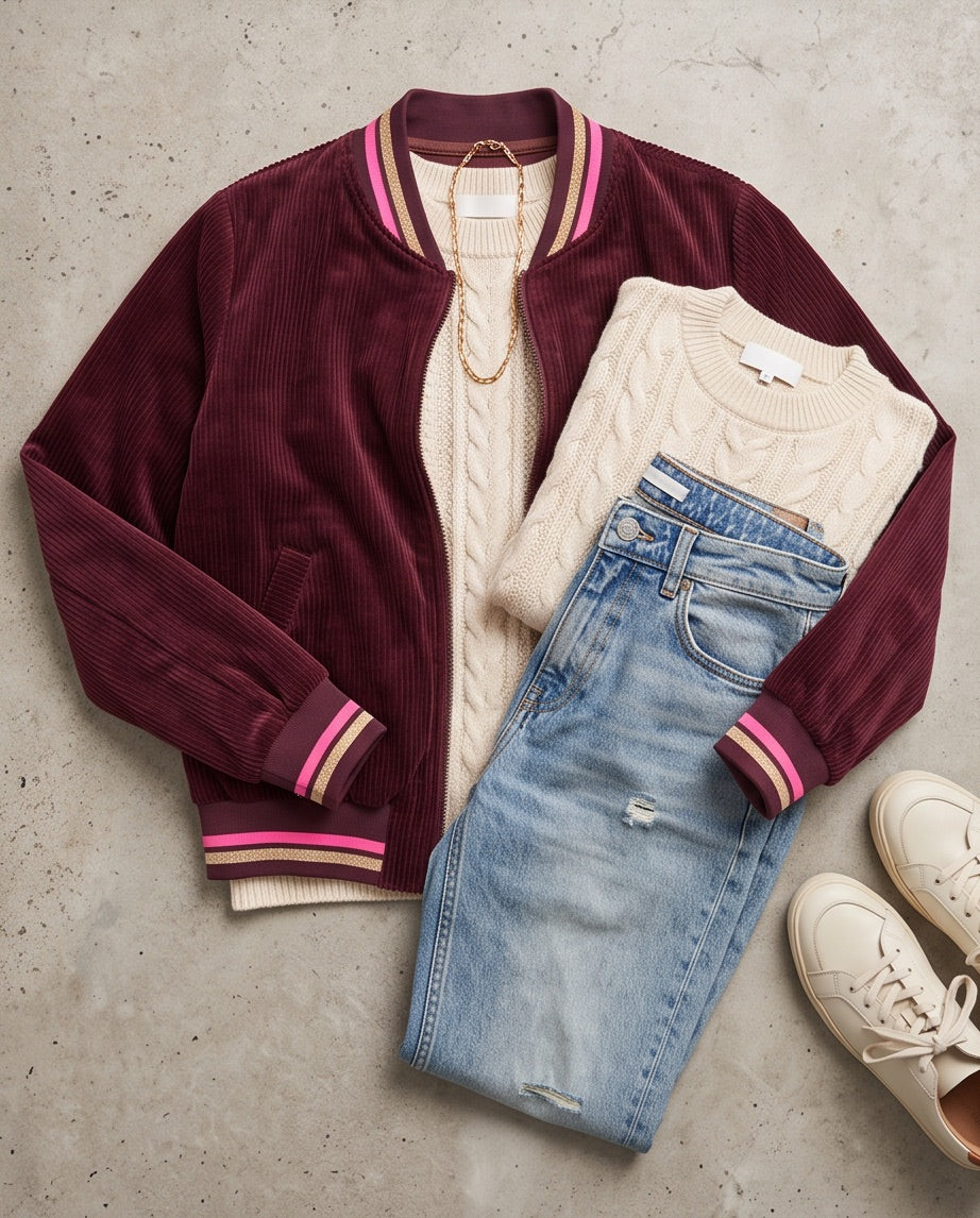 BIO Damen Blouson Cord Jersey bordeaux
