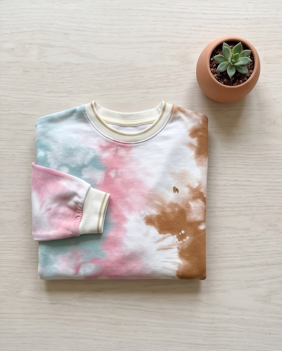 Sweatshirt Batik weiss/blau/rosa