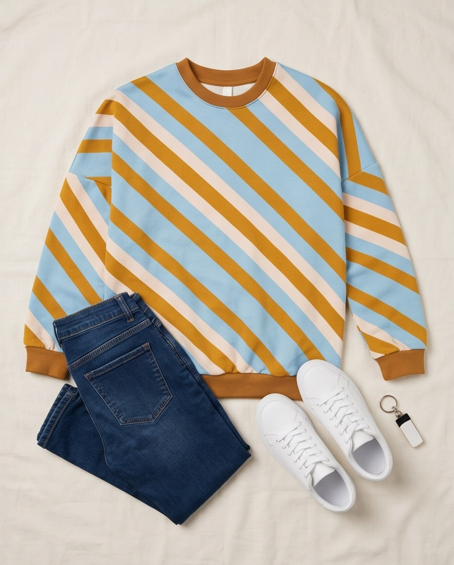 Sweatshirt hellblau ocker gestreift