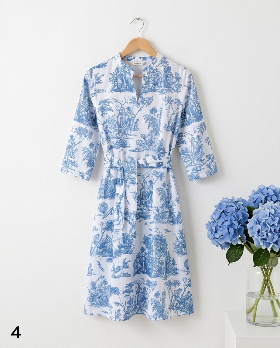 BIO Wickelkleid kurz, blau, weiss