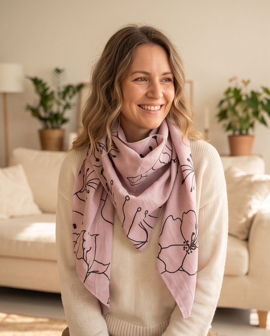 BIO Musselin Dreieckstuch doppelt lila Blumen